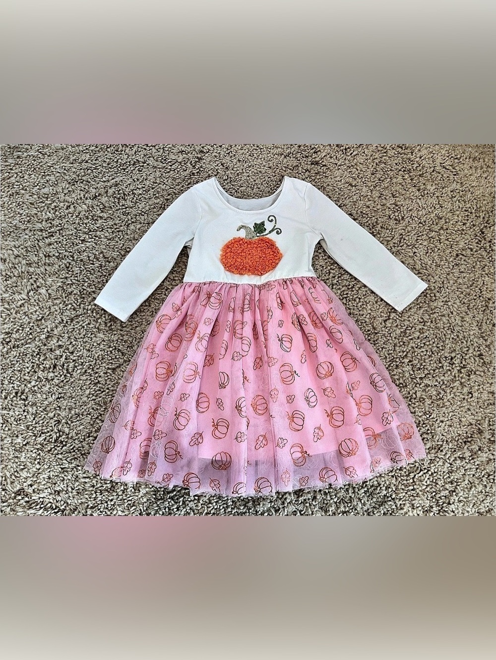 Kids Pink & White Pumpkin Halloween Fall Dress